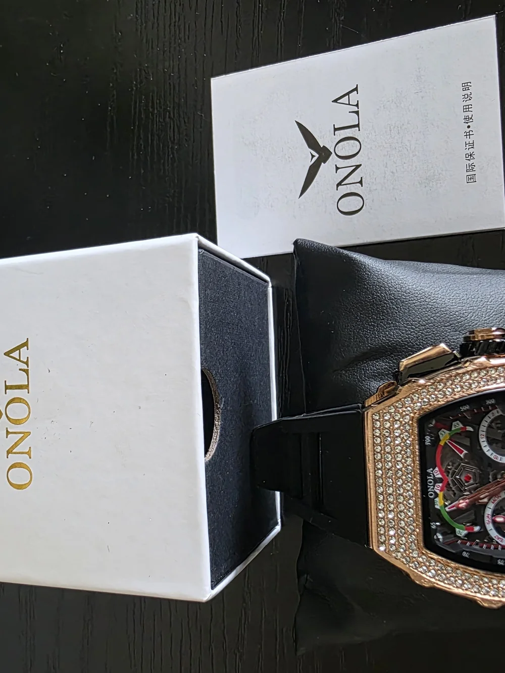 ONOLA Men’s Rose Gold and Black Chronograph Watch